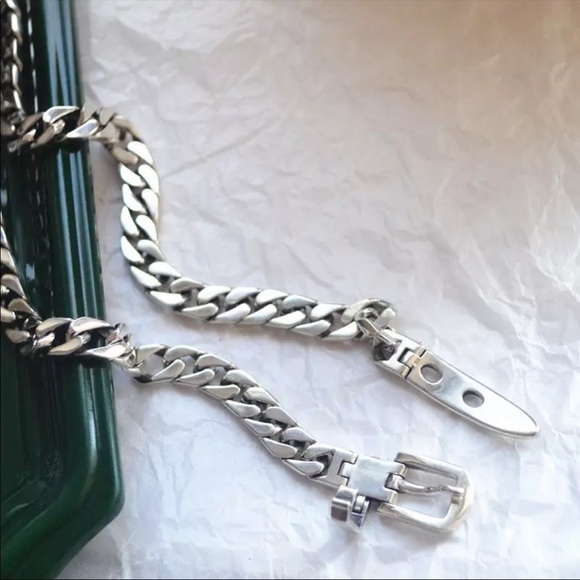 ❗️restocked❗️925 Sterling Silver Cuban Chain Link Belt Buckle Choker Necklace - Picture 4 of 9